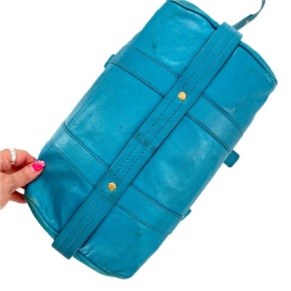 Marc Jacobs Totally Turnlock Shifty Satchel Crossbody Bag Peacock Blue Leather
